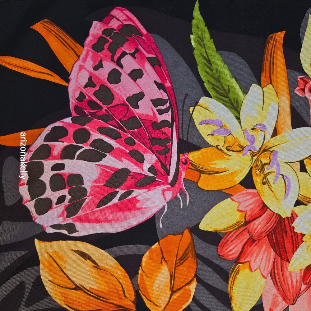 Salvatore Ferragamo Silk Scarf Hand-Rolled Hems Butterfly in Flower Garden - Picture 4 of 12